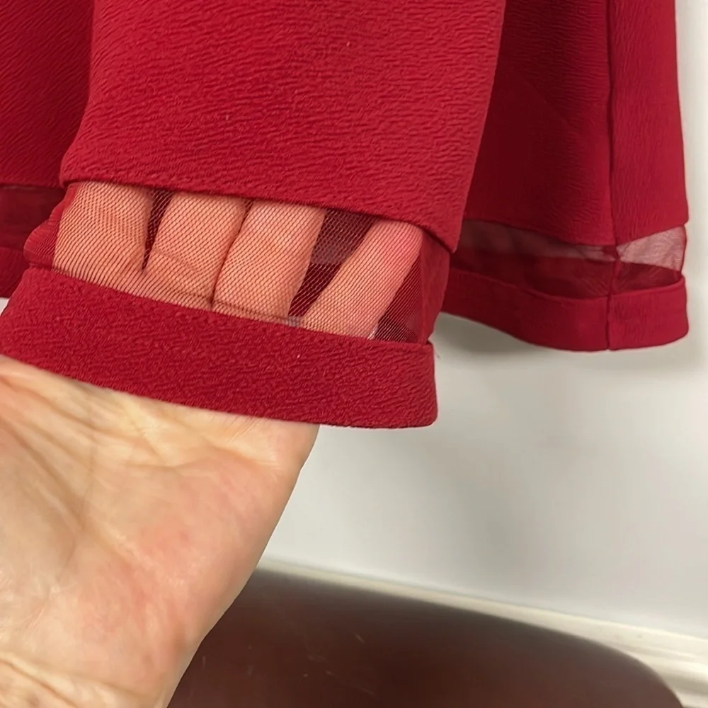 Place DEEP RED Sleeveless  Fit & Flare Dress , Stretchy,  Mesh inserts,  M 7/8